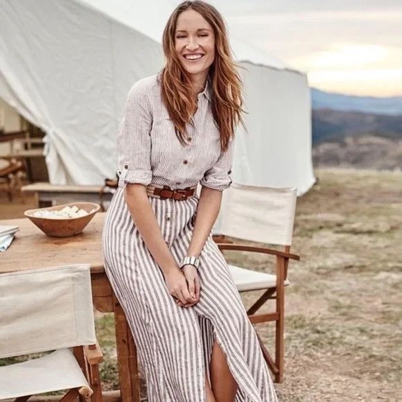 J. Jill Dresses & Skirts - J Jill Linen Stripe Shirtdress Midi Dress Women M Pockets Preppy Beach Lagenlook